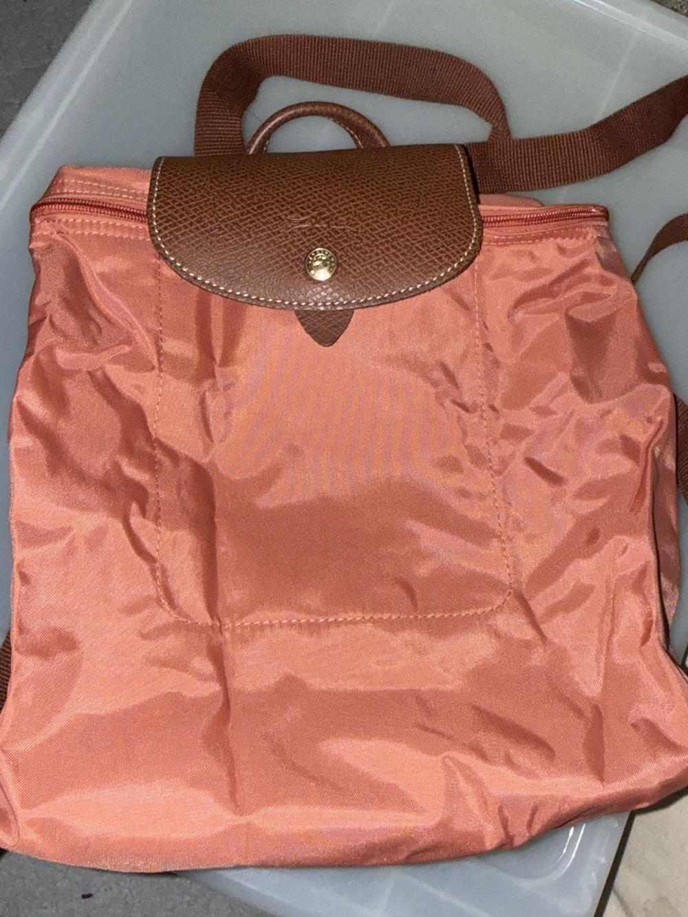 Longchamp Le Pliage travel backpack, nylon - peachy coral color NWOT